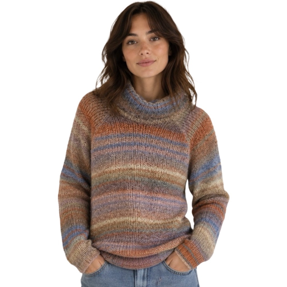 RENUAR Cowl Neck Sweater Warm Cozy Wool Blend Multi Colored Size XL